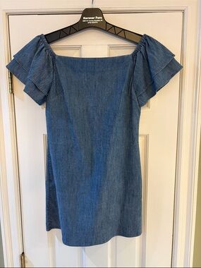 Alice + Olivia Off-Shoulder Denim Mini Dress in Blue